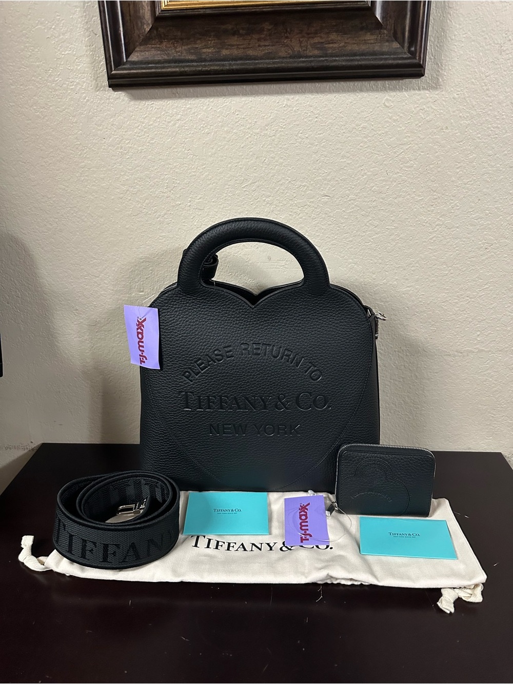 Black 'Please Return To Tiffany & Co. New York' Textured Tote and Wallet